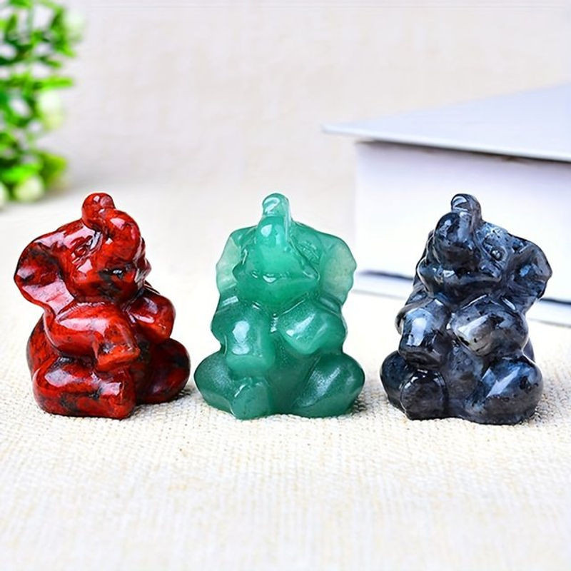 Natürlicher Labradorit Elefant als grüner Kristall-Worry-Stone für Meditation und Schmuckherstellung, Größe: 3,5 cm - Bild 1