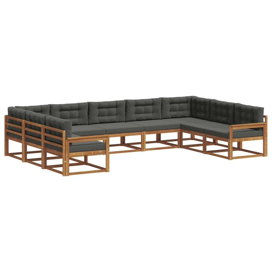 vidaXL Outdoor-Sofagarnitur 9-teilig in U-Form aus massivem Akazienholz mit Kissen in Anthrazit und Natur - Bild 2