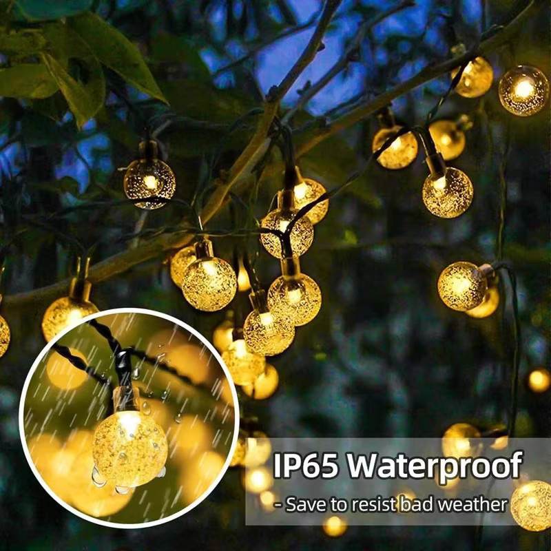 Solar-LED-Lichterkette mit 60 Kristallkugel-Elementen in Transparent, IP65 wasserdicht, 8 Beleuchtungsmodi für Garten und Party-Dekoration - Bild 3