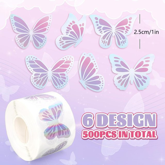 500 Stück Laser-Schmetterlingsaufkleber in Multicolour, selbstklebende Etiketten aus Papier zur Dekoration von Geschenkboxen, Verpackungen und Schreibwaren - Bild 1