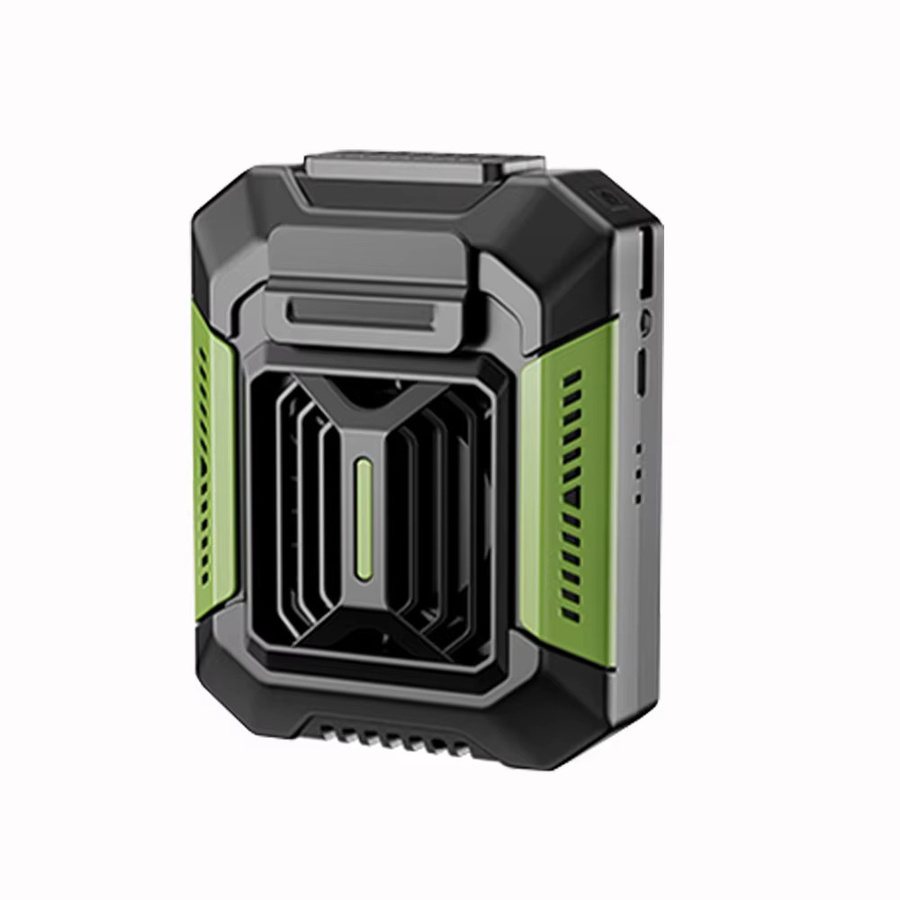 Tragbarer Taillenventilator von raugee mit 4000mAh Akku, Mini-Halsventilator für Outdoor als USB-Luftkühler und Campingventilator mit Powerbank und Licht in Schwarz und Grün - Bild 6