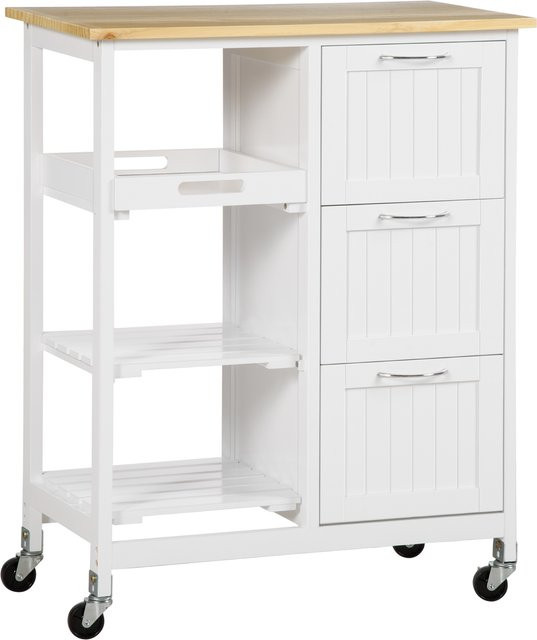 HOMCOM Küchenwagen mit 3 Schubladen und 3 Ebenen in Weiß, B/T/H: 67 x 37 x 85 cm - Bild 1