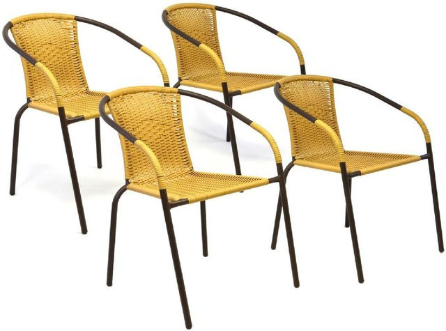 VCM 4er Set Bistrostühle aus Poly-Rattan in Beige und Braun, stapelbare Gartenstühle im mediterranen Design, H x B x T: 73 x 53 x 60 cm - Bild 1