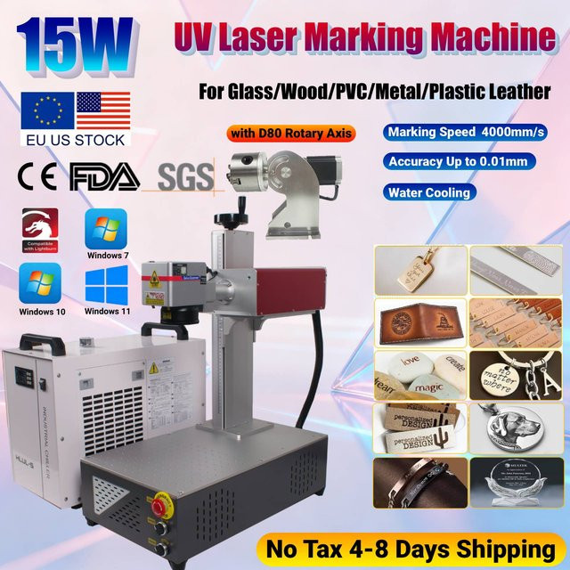 ACHI UV-Laserbeschriftungsgravurmaschine mit 15 W und Wasserkühlung, 355 nm Lasergravierer für Glas, Holz, PVC, Metall, Kunststoff und Leder - Bild 1