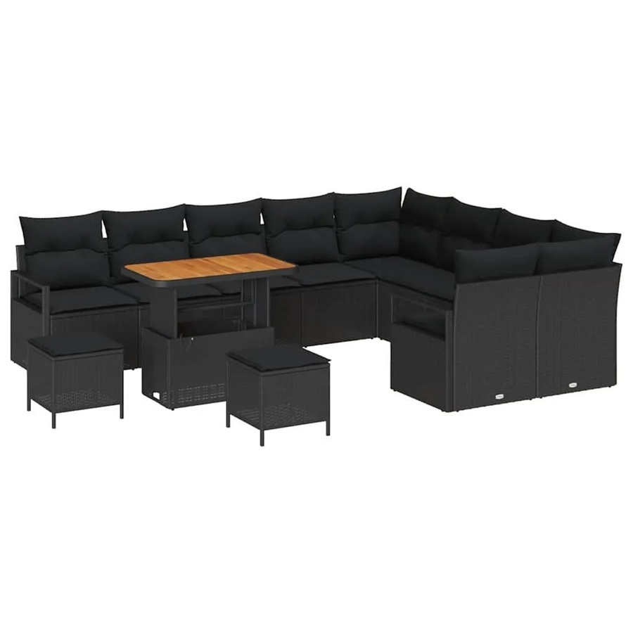 vidaXL Garten-Sofa-Set 12-tlg. in Schwarz mit Kissen und integriertem Stauraum für Garten, Balkon oder Terrasse - Bild 2