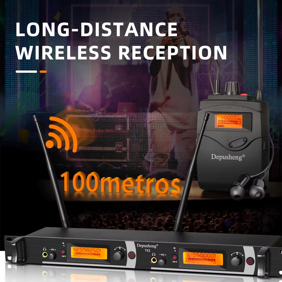 Depusheng TX2/4 Drahtloses In-Ear-Monitorsystem in Schwarz mit 2/4-Kanal Bodypack und In-Ear-Kopfhörern für Bühne oder Studio - Bild 3