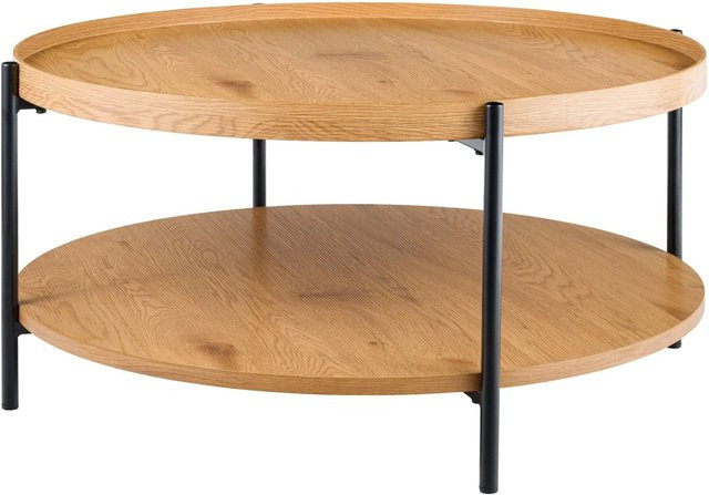 DELUKE Couchtisch HONIM aus Pappelholzfurnier in Natur Braun, runder Wohnzimmertisch mit modernem Design, B/T/H: 80 x 80 x 40 cm - Bild 1