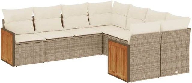 vidaXL 8-tlg Garten-Sofagarnitur in L-Form aus Poly Rattan und Metall mit Kissen in Beige - Bild 1