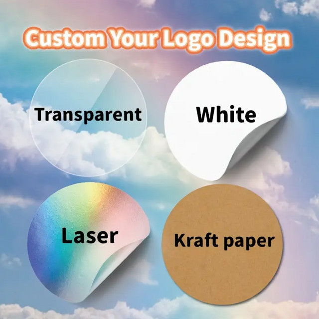 Personalisierte Aufkleber Set mit 50 Stück in den Materialien weißes PVC, transparent, holografisch und Kraft zur individuellen Gestaltung - Bild 1