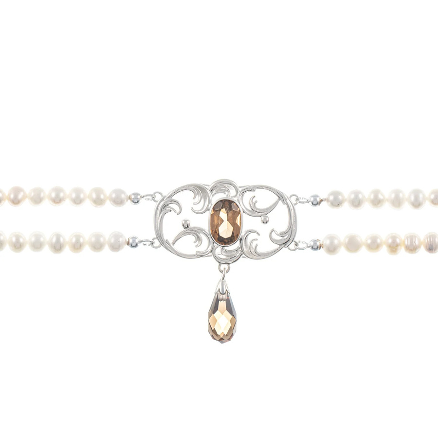 Collier Choker 925 Silber, Zirkonia, cognac, Perle, Unisex - Bild 1