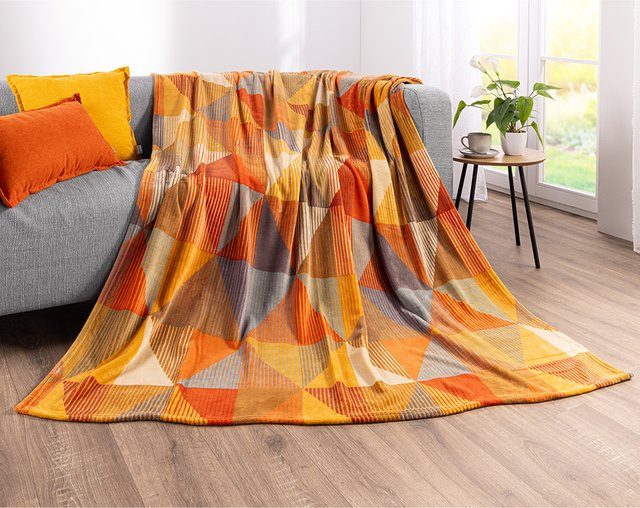 Bella Casa Mikrofaser-Flauschdecke in Orange mit geometrischem Muster, B/T: 150 x 200 cm - Bild 1