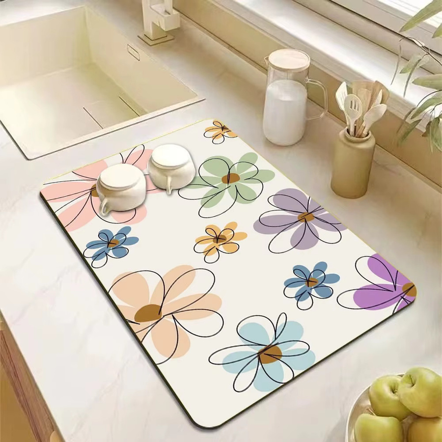 VIKAMA Garten-Blumen-Abtropfmatte in Multicolour, wasserabsorbierende und hitzebeständige Spülbeckenmatte für Kaffeemaschinen - Bild 1