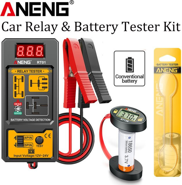 ANENG RT01 Auto Diagnose Kit mit Batterie Relais Tester 12V/24V 4-5Pin und BT138 Lith-Batterie Tester sowie Spannungsmesser in Schwarz - Bild 1