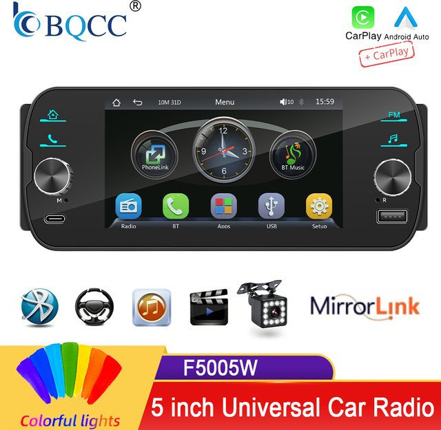 BQCC 5-Zoll Autoradio Multimedia MP5 Player mit Bluetooth, CarPlay, Android Auto und MirrorLink in Schwarz - Bild 1