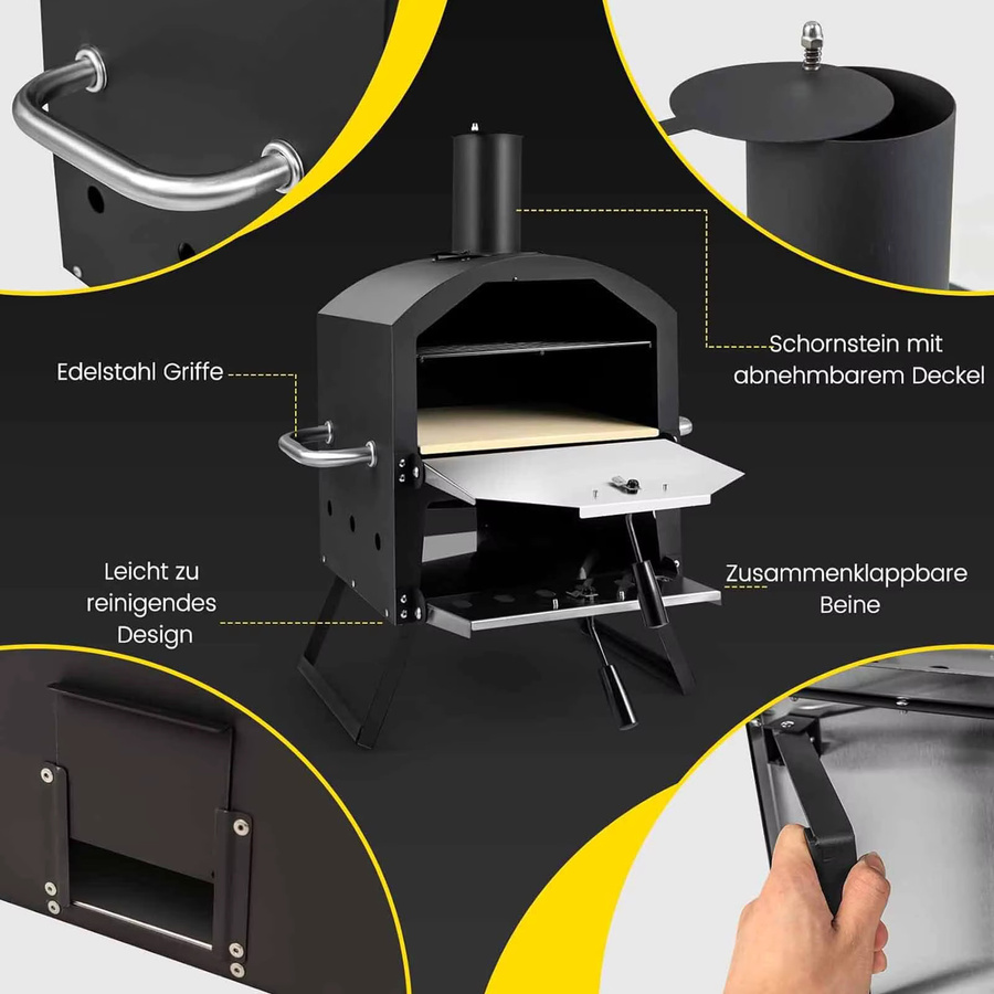 GOFLAME Outdoor-Pizzaofen in Schwarz mit Grillrost, Pizzastein, Pizzaschaufel und wasserdichter Abdeckung, B/T/H: 72,0 x 54,0 x 5,0 cm - Bild 5