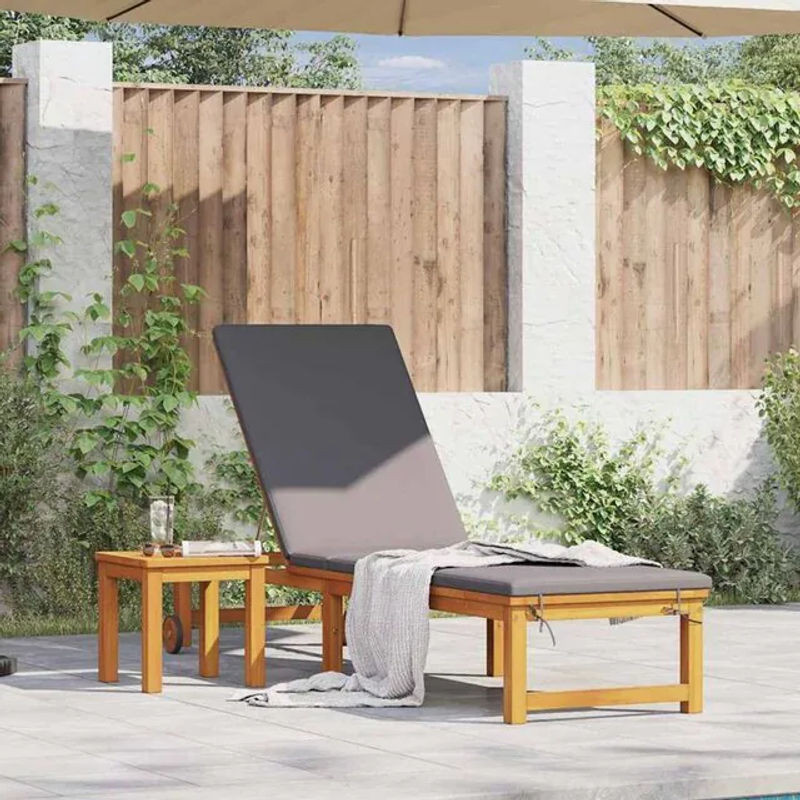 Vidaxl Sonnenliege mit Kissen aus Akazie Massivholz in Braun B: 53 cm, T: 202 cm, H: 89 cm - Bild 1