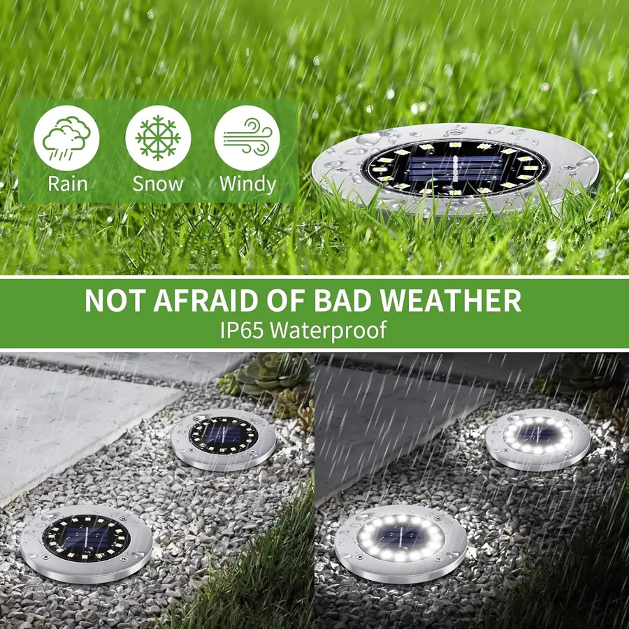 Wasserdichte Solar-Bodenleuchten mit 16 LEDs für Garten und Außenbereich, weiße LED-Gartenbeleuchtung für Wege und Auffahrten - Bild 2