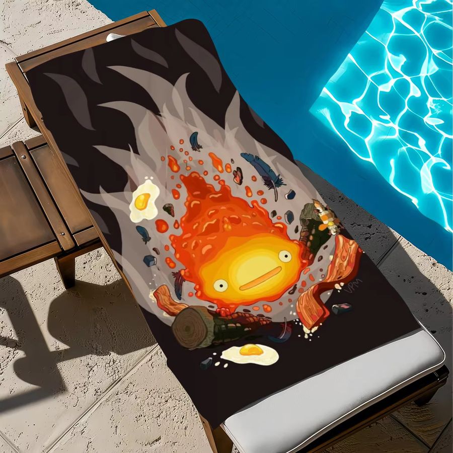 Potdemiel Flanell-Strandtuch Anime Calcifer in Multicolor, schnell trocknendes Handtuch für Strand, Pool und Sport - Bild 5