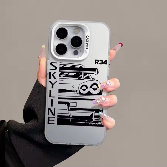JDM CAR Plane Handyhülle für iPhone 16 15 14 13 12 11 Pro Max XR SE in Weiß mit Laser Hard PC und TPU Schutzhülle - Bild 1