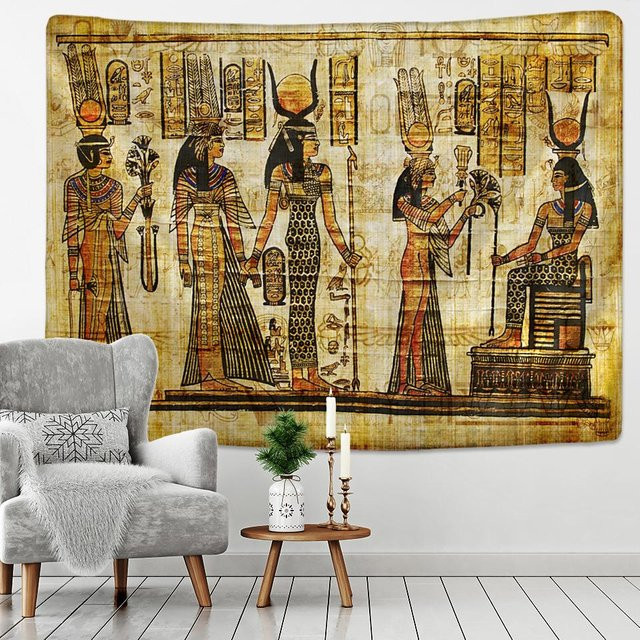 Goldener Wandteppich im Vintage-Stil mit altem Ägypten Motiv von Super Six, B/B: 150 x 150 cm - Bild 1