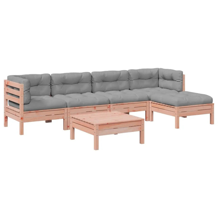 vidaXL 6-teilige Garten-Sofagarnitur aus Massivholz Douglasie in L-Form mit Kissen, Farben: Braun und Grau - Bild 2