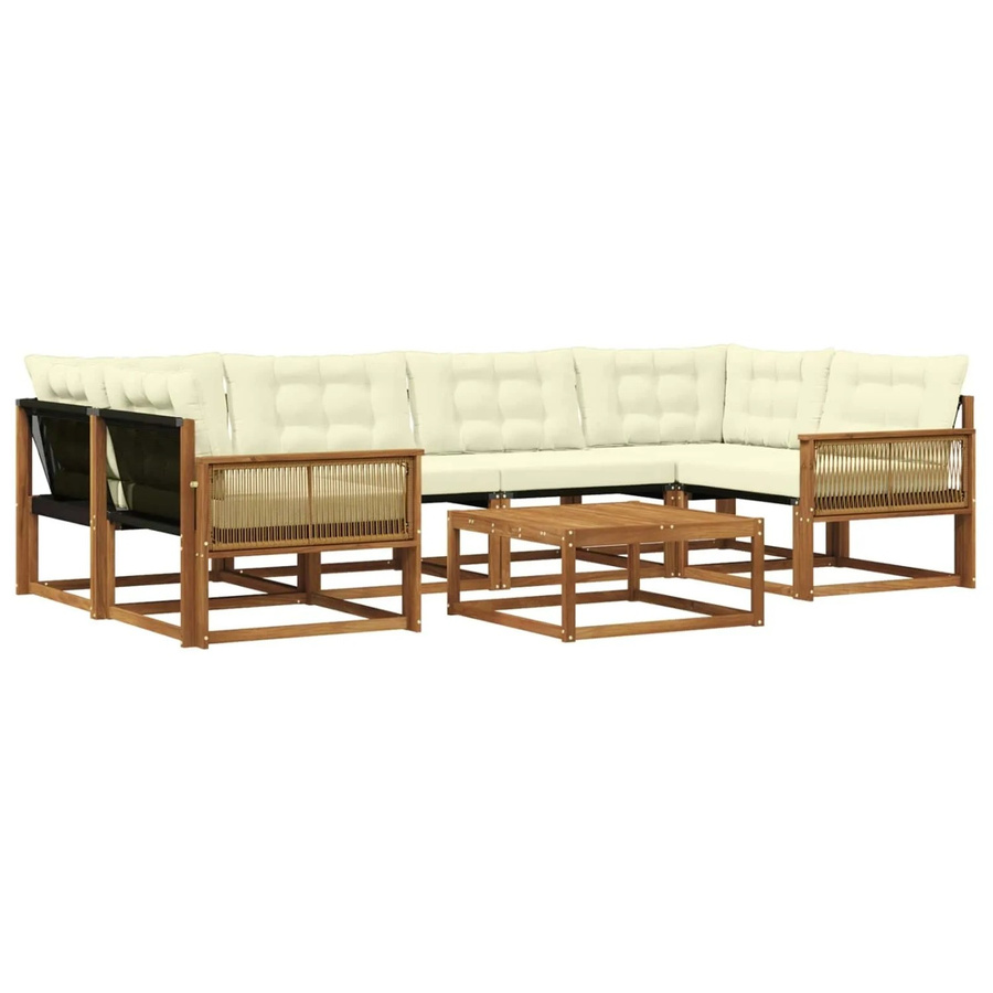 vidaXL Outdoor-Sofagarnitur in U-Form aus Akazienholz mit 7 Textilene-Kissen in Beige und Natur - Bild 2