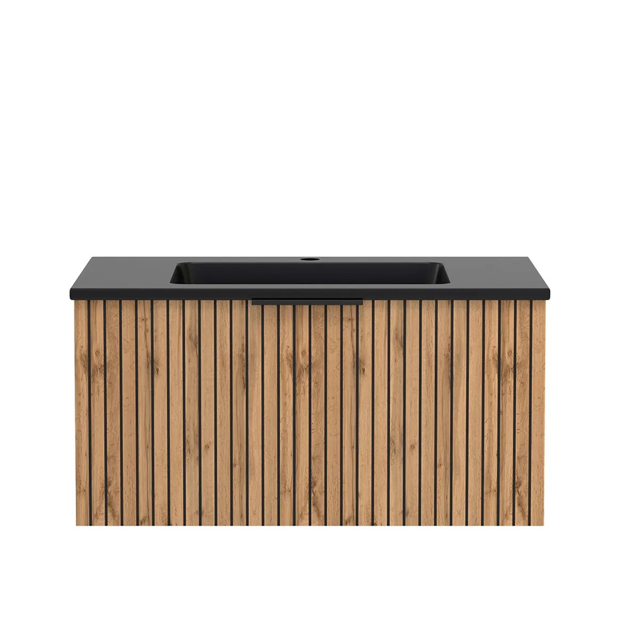 Held Möbel Waschtisch Manchester mit Mineralgussbecken in Schwarz und Eiche, B/T/H: 80 x 41 x 47 cm - Bild 2