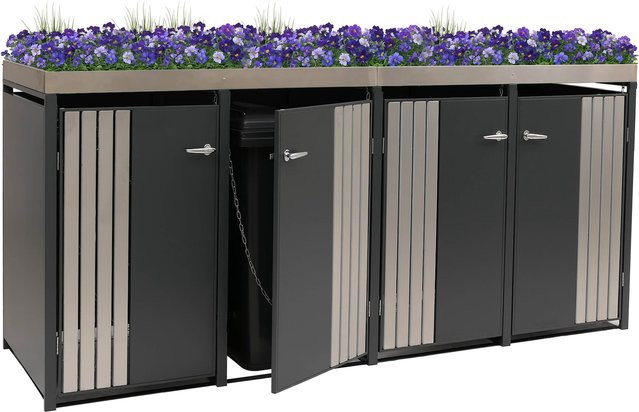 Mülltonnenbox MCW-O67 mit Pflanzkasten aus Metall in Anthrazit, B/T/H: 260 x 125 x 84 cm - Bild 1