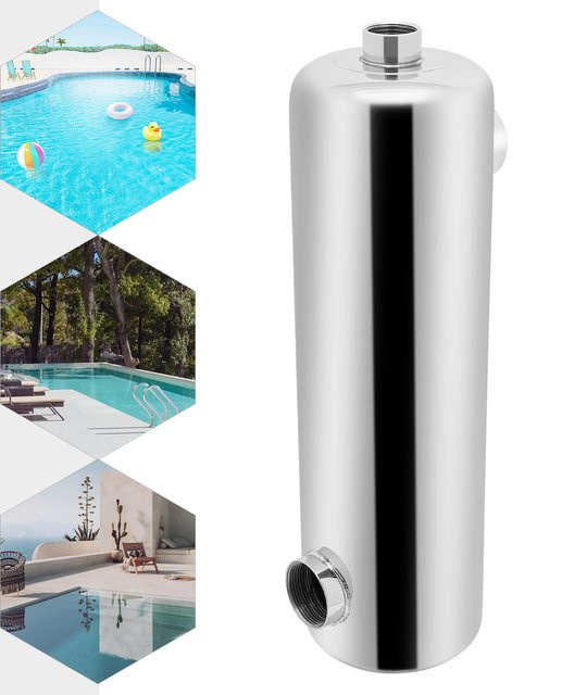 60 kW Edelstahl-Schwimmbadwärmetauscher in Silber, Länge: 485 mm, Durchmesser: 134 mm - Bild 1