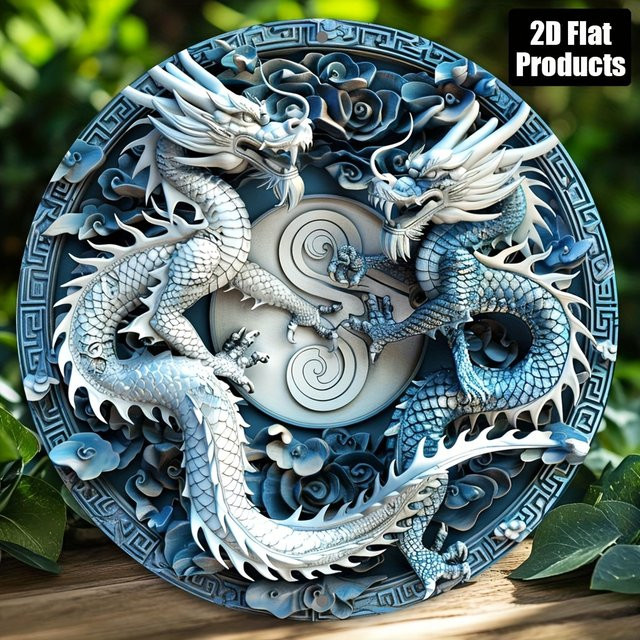 Rundes dekoratives Metallschild mit Drachenthema von Potdemiel, Durchmesser: 20 cm - Bild 1