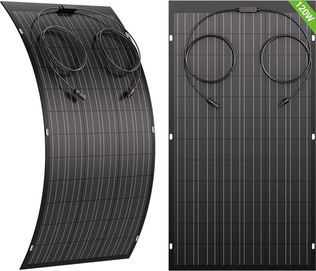 LIONSHEE Flexibles Solarmodul 120W, 12V Photovoltaikmodul in Schwarz, IP67 wasserdicht für Boote, Wohnmobile und Camping - Bild 1