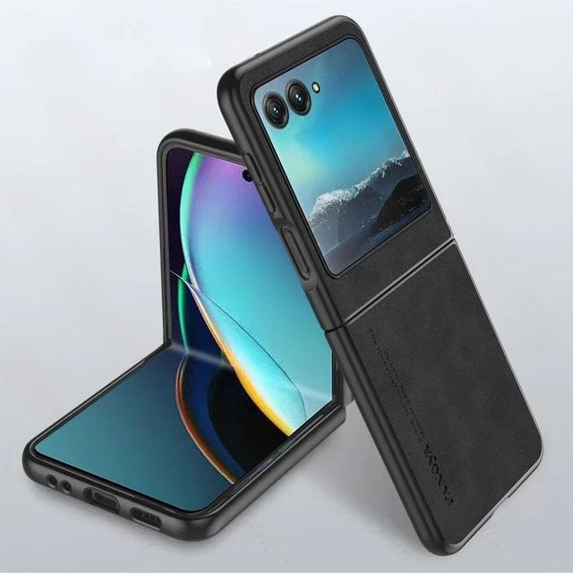 Stoßfeste Lammleder Handyhülle für Motorola Razr 60 Ultra, 50 Ultra, 40 Ultra und Razr 50/40 mit Hartplastik-Schutz in Schwarz, Grau oder Blau - Bild 1