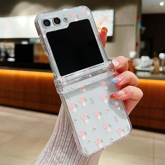 Transparente Klappbare Handyhülle mit Blumenmuster für Samsung Galaxy Z Flip 6 5 4 3 in Grau - Bild 1