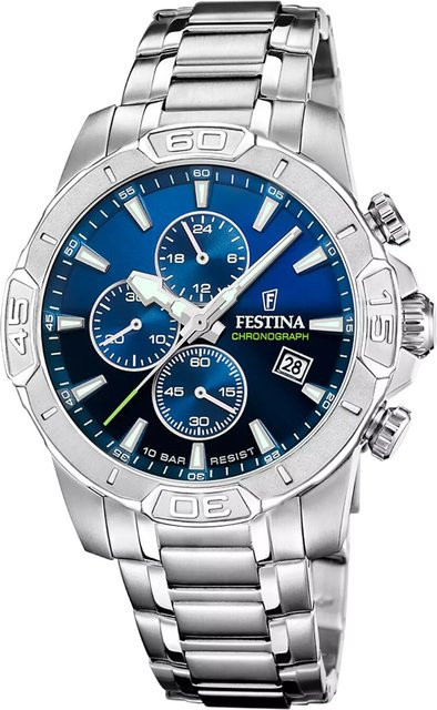 Festina Chronograph, Quarz, Edelstahl, Blau, 45 mm, Herren - Bild 1