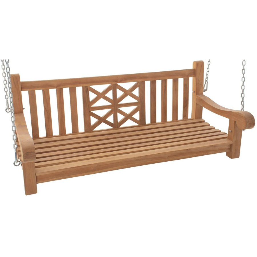 DELUKE Schaukelbank aus Teakholz in Braun, Hängebank für Garten und Veranda, B/T/H: 150 x 70 x 61 cm - Bild 2