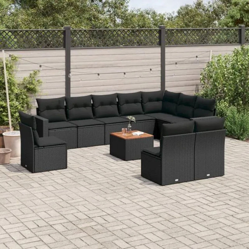 Vidaxl 11-tlg. Garten-Sofagarnitur aus Polyrattan mit Kissen in Schwarz - Bild 1