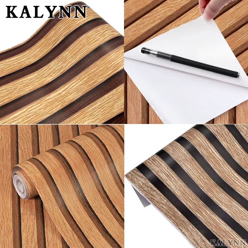 Selbstklebende Holzgitter-Tapete von KALYNN in Braun, abnehmbare Vinyl-Dekorfolie für Wände und Möbel, Breite: 45 cm - Bild 3