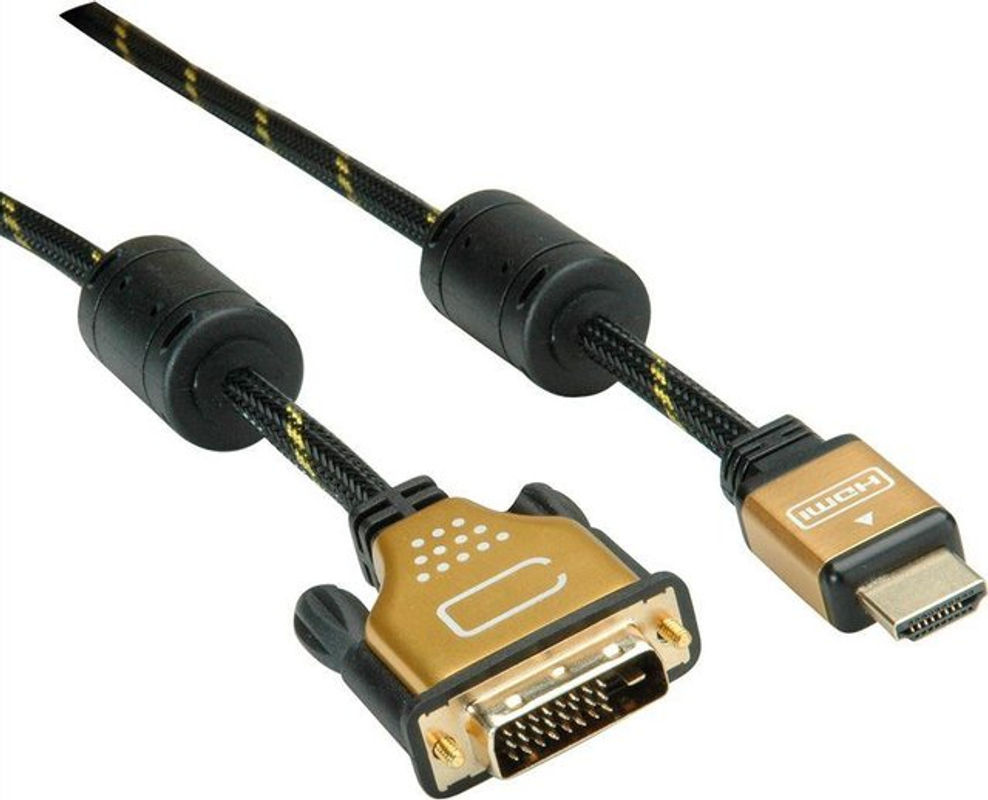 Roline DVI-D auf HDMI Anschlusskabel Dual Link, 10 m, Schwarz/Gold, 4K Unterstützung - Bild 2