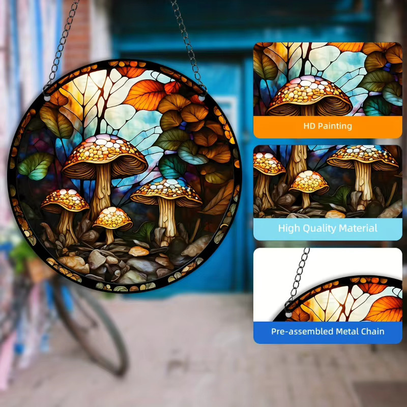 Potdemiel 3D Pilz Suncatcher aus Acryl, bunter Hänge-Fensterschmuck im Floral-Design, Durchmesser: 20 cm - Bild 3