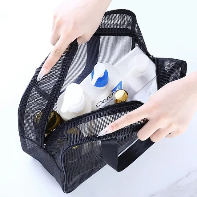 Tragbare Netz-Kulturtasche von seacelery als Toilettenartikel-Organizer und Abflusskorb in Schwarz oder Grau - Bild 1