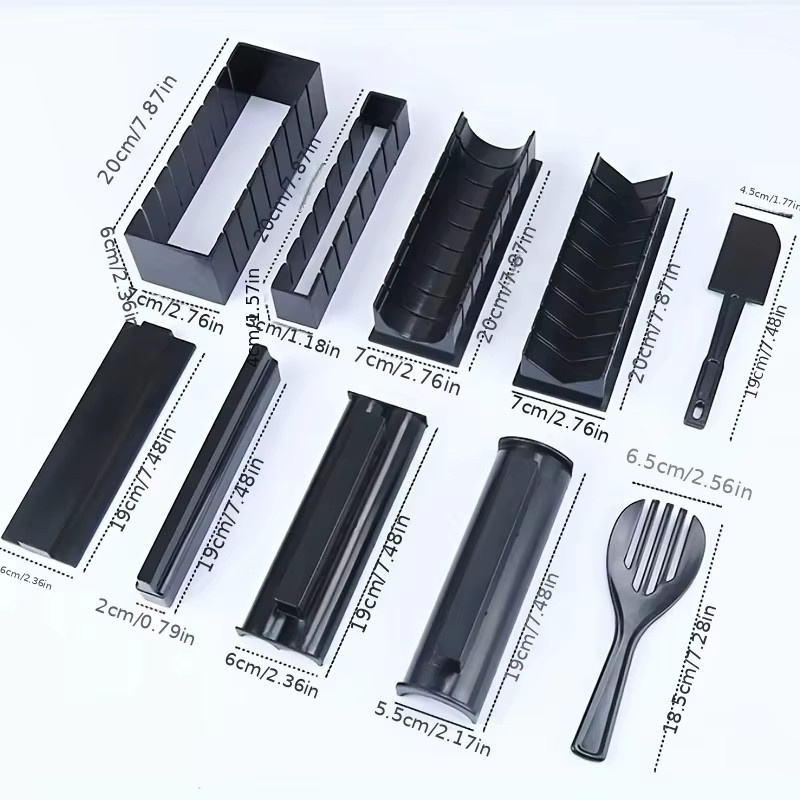 PGY Sushi-Herstellungsset aus Kunststoff, 10-teiliges Sushi-Maker-Set in Schwarz, rechteckige Rollenform für Sushi-Reis - Bild 3