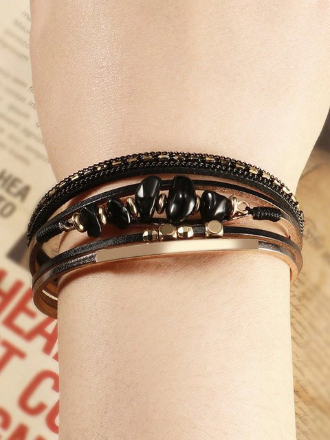yuyongzhi Armband, Rindsleder, Perle, Messing, Schwarz, Damen - Bild 1