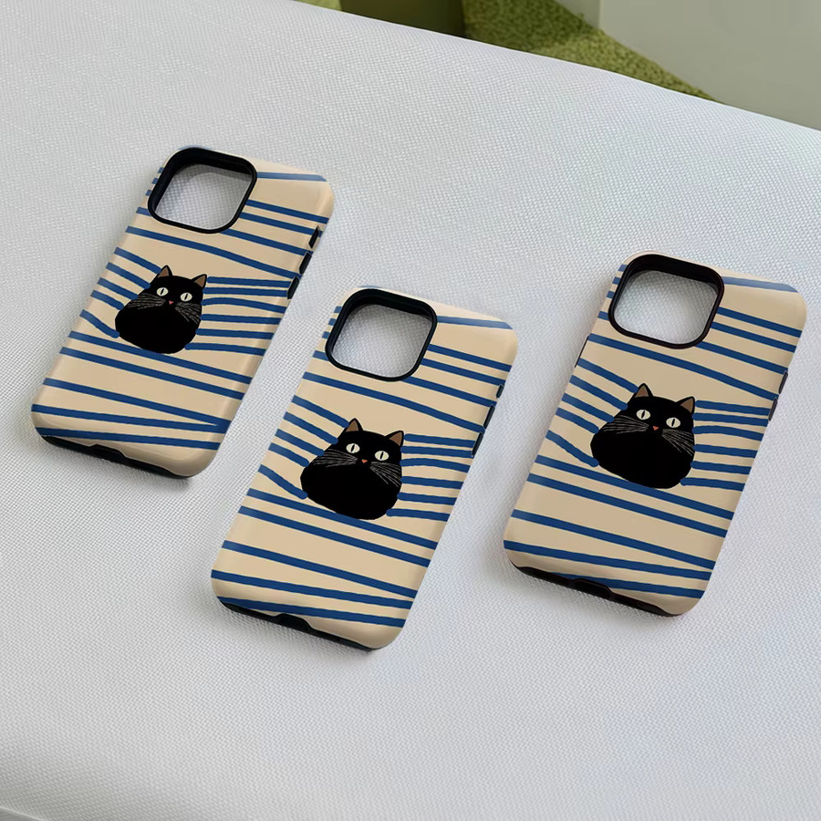 Aurea Case Matte Bumper MagSafe kompatible iPhone Hülle mit Spionierender Schwarzer Katze in Schwarz und Multicolour - Bild 4