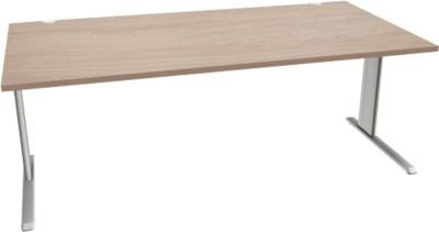 Schäfer Shop Pure Schreibtisch PLANOVA BASIC mit C-Fuß und integriertem Kabelkanal, Eiche/weißaluminium, B: 200 cm, T: 100 cm, H: 71,7 cm