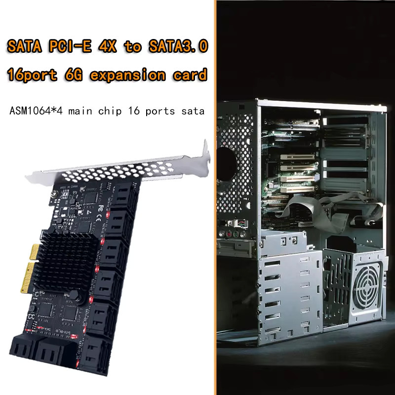 Ninth World PCIe SATA-Controller Erweiterungskarte mit 12/16/20 Ports, 6 GB SATA 3.0, Schwarz - Bild 2