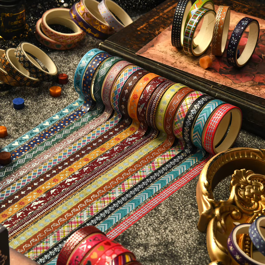 36 Rollen Vintage Washi Tape Set mit geometrischen Heißprägemustern in Multicolour für Scrapbook, Planer und DIY-Projekte - Bild 5