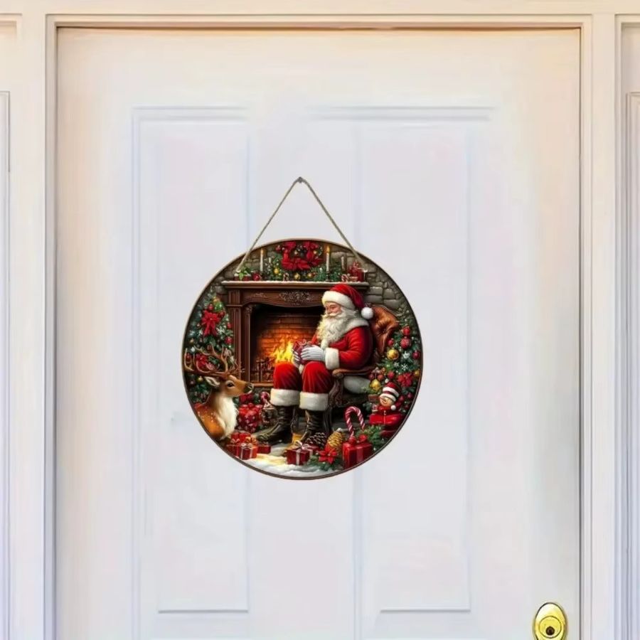 Vintage Weihnachtsmann kreisförmiges Schild von CIFBUY Durchmesser: 20 cm - Bild 5