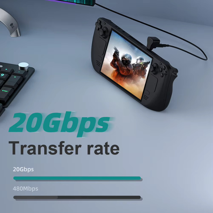 Jaysuing 180-Grad-Winkel USB-C Adapter in Schwarz für Steam Deck 1 und 2 sowie ASUS Rog Ally mit 20 Gbit/s, 8K 60 Hz und PD 140 W Unterstützung - Bild 2
