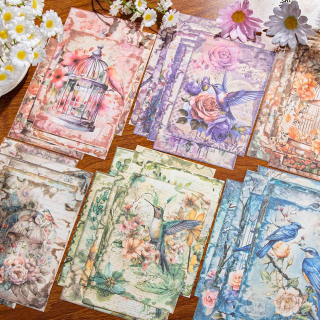30 Stück Vintage Wald und Vogel Dekorationspapier für Scrapbooking und DIY Tagebuch, Multicolour, Matt - Bild 1