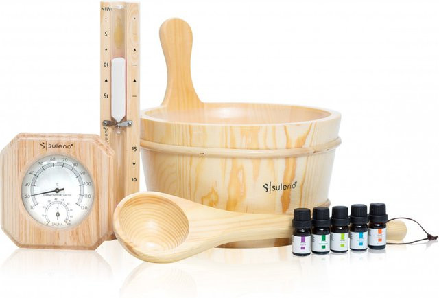 Suleno Sauna Set 10-teilig aus Holz mit Kelle und Eimer in Weiß und Multicolour - Bild 1